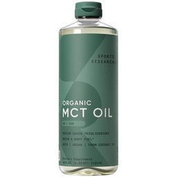 Sports Research® Organic Coconut MCT Oil C8+C10-40oz, Unflavored | Caprylic (C8) & Capric (C10) Fatty Acids | Brain & Body Fuel | Great in Keto Coffee & Protein Shakes - 79 Servings