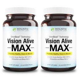 Holistic Health Labs Vision Alive Max with 8 Natural Ingredients Lutemax® 2020, Bilberries, Blueberries, c3g from Black Currant, Maqui Berry, Saffron, and Astaxanthin (30 Count (Pack of 2))