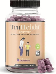 TruHeight成長グミー(グレープ)キッズ&ティーンのための自然成長&開発サプリメント - ビタミンD、K、カルシウム&アシュワガンダ - 骨の強度ビタミンD3 K2 - 子供のためのピッキーエイタービタミン - 年齢5 +