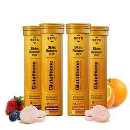 Setu Skin Renew Glutathione Tablets for Glowing Skin | 60 Effervescent Tablets with 500mg L-Glutathione & Vitamin C | Antioxidant, Skin Glow Supplement for Clear Skin | Mixed Berry & Orange, Pack of 4