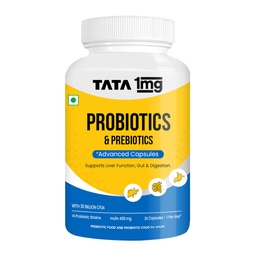 Tata 1mg Probiotics 30 Billion CFUs+ Capsules with Prebiotic Fiber- 30 Count | Gut Health & Digestion Support Supplement | For Men & Women