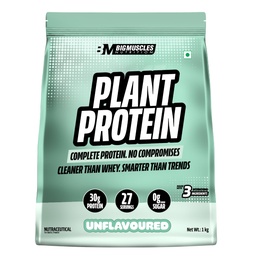 Bigmuscles Nutrition Clean Plant Protein | 30g Pea & Rice Protein Isolate Per Serve (1kg, Unflavoured) | Complete Amino Acid Profile | Easy Digestion & Non-Chalky