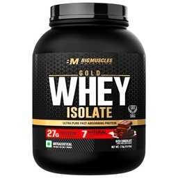 Bigmuscles Nutrition Gold Whey Isolate (2kg, Rich Chocolate) | 27g Whey Protein Isolate 90% | 7 Natural Ingredients Only | 0 Added Sugar | Clean Label Project Purity Award USA