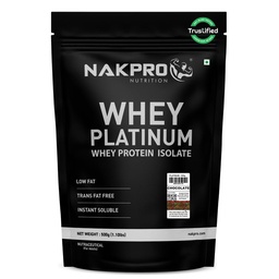 NAKPRO NUTRITION Platinum Whey Protein Isolate | 500g Chocolate | 28g Protein| Trustified Certified