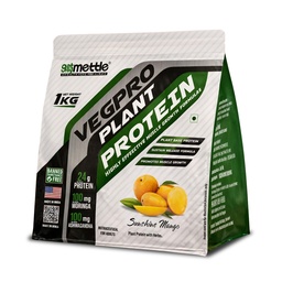 Getmymettle VegPro Vegan Plant Protein Powder | Protein 24g per scoop | Pea Protein Isolate with Digestive Enzyms | Low Carbs (1kg, Sunshine Mango)