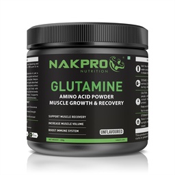 Nakpro L-Glutamine Powder - JAR | 4g Glutamine Per Serving, 50 Servings | Post Workout Amino Acid Protein Supplement for Muscle Growth and Recovery (Unflavoured, 250g)