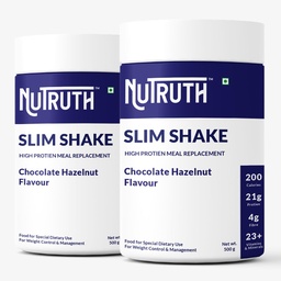 High Protein Meal Replacement Chocolate Hazelnut Flavoured Slim Shake | 21 Gm Protein/Serving | Weight Control & Management Protein Shake (500 Gm) (Pack of 2)