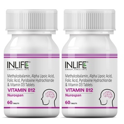 INLIFE Vitamin B12 (Methylcobalamin) 1500mcg Supplement with ALA, Folic Acid, Vitamin D3 | Nerve and Brain Health for Men & Women – 60 Tablets(Pack Of 2,120)