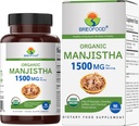 Brieofood Organic Manjistha 1500mg、45 サービング、ベジタリアン、グルテンフリー、90 ベジタリアン タブレット