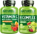 NATURELO Vitamin C Capsules, 90 Count Vitamin B Complex 120 Count