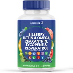 スーパーフードMDアイヘルスビタミンBilberry Lutein&Zeaxanthin Lycopene Resveratrol Grape Seed Extract Astaxanthin- AREDS 2 - アイビタミン - 60カプセル