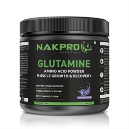 Nakpro L-Glutamine Powder - JAR | 4g Glutamine Per Serving, 50 Servings | Post Workout Amino Acid Protein Supplement for Muscle Growth and Recovery (Blueberry, 250g)