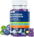 Magnesium Potassium Supplement Gummies - High Absorption Calm Magnesium Glycinate & Potassium Citrate Plus Coenzyme Q10, DHA, D3, Mineral & Calcium for Zzz, Leg Cramps & Muscle - 60 Blueberry Gummies