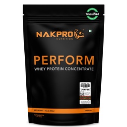 NAKPRO NUTRITION Perform Whey Protein Concentrate | 1kg Coffee | 24g Protein, Trustified Certified
