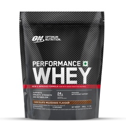 Optimum Nutrition (ON) Performance Whey Protein Powder, 24g Protein,0.5Kg (Chocolate Milkshake), Ultra-Filtered and Concentrated All-Whey Protein