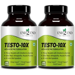End2End Nutrition Testo 10X Natural Testosterone Booster Supplement for Men | Testosterone Support Supplement For Men To Support Energy, Stamina, Strength & Muscle Gain – (Pack of 2) 60x2 Tablets
