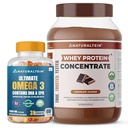 Naturaltein Whey Protein Chocolate 1kg + Omega-3 Fish Oil 1250mg (60 Softgels) | 24g Protein | Triple Strength EPA DHA | No Added Sugar | Muscle Recovery, Heart & Joint Support