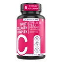 Multi Collagen Tablets for Women & Men – 5 Types of Collagen (I, II, III, V & X) | Skin Glow, Hair, Nails, Bones & Joint Support | Hydrolyzed Peptides + Black Pepper for Absorption – 60 Tabs
