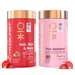 Nutriburst Super Beauty Combo : Biotin Gummies for Healthy Hair, Skin & Nails + True Radiance Collagen Builder Gummies | Stronger Hair & Glowing Skin | No Added Sugar (Pack of 2X60)