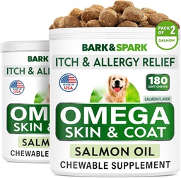 犬のためのBARK&SPARK Omega 3 - 360魚油は、犬の寝具、皮膚アレルギー、痛みの軽減、ホットスポットの治療 - 関節の健康 - 皮膚とコートサプリメント - EPA&DHA脂肪酸 - サーモンオイル