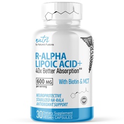 Nutri R アルファリポ酸 600 mg カプセル - R リポ酸ビチンで安定 - R-ALA のアクティブ フォーム - 600 mg の臨床投与量 - 強力なセルラー エネルギー サポート - 30 ビーガンカプセル - RALA