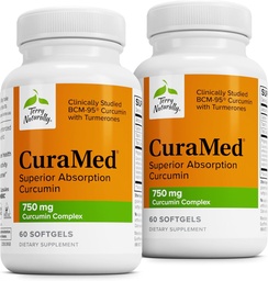 Terry Naturally CuraMed 750mg - 脳と心臓の健康のための抗酸化サプリメント - 高周波クルクミンコンプレックスとサプリメント - 腎臓、肝臓と免疫の健康サポート - 60 Softgels(パッケージ2)