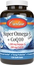 カールソン - スーパーオメガ-3 宝石 + CoQ10、1200 mg Omega-3s 200 mg CoQ10、循環機能、エネルギー生産と循環サポート、120 Softgels