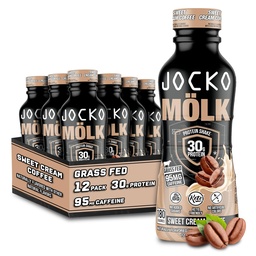 Jockoの燃料のMölk 30gの草の餌の蛋白質の揺れ無し-加えられた砂糖の蛋白質の飲み物のKETOの友好的な準備12のFL Oz (12のパッケージ)の甘いクリームのコーヒーを飲むため