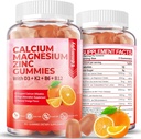 Sugar Free Calcium Magnesium Zinc Supplement Gummies with Vitamin D3 & B12 for Women and Men High Absorption Calcium Magnesium Supplement for Immune Support (120 Counts)