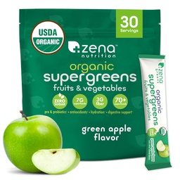 Zenaの栄養物の有機性極度の緑の粉、70+のスーパーフード、0の砂糖、3G繊維、Spirulina、Chlorella、酸化防止剤、プレバイオティクス/プロバイオティクス、消化酵素、緑のApple、30の飲み物の組合せのパケット