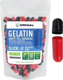 XPRSのNutraのサイズ2の空のカプセル- 100の計算の空のゼラチンのカプセル-Pills DIYのカプセルの詰物-Do-It-Yourselfの補足のための純粋な牛のゲルの帽子(黒/赤)