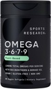 Sports Research® Vegan Omega 3-6-7-9 - 1200 mg of Multi-Spectrum Omega Fatty Acids Certified Non-GMO Formula with Sea Buckthorn & Borage Oil - 90 Veggie Softgels
