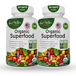 オーガニックスーパーフードグリーンフルーツと野菜コンプレックス - 抗酸化物質のアルファルファリッチで14グリーン&14野菜と栄養補助食品有機成分非GMO(120カウントパック2)
