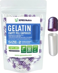 XPRSのNutraのサイズ2の空のカプセル- 100の計算の空のゼラチンのカプセル-Pills DIYのカプセルの詰物-Do-It-Yourselfの補足のための純粋な牛のゲルの帽子(真珠の紫色/白)