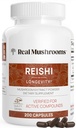 Real Mushrooms Reishi Mushroom Capsules - Handpicked Organic Mushroom Extracts - Red Reishi for Tranquil Daily Wellness with Verified Beta Glucans Vegan, Non-GMO, No Grain Fillers, 200 ct