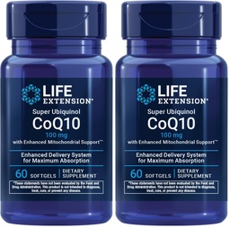 ライフエクステンションスーパーUbiquinol CoQ10強化ミトコンドリアサポート、ポテンシャルハートヘルス&セルラーエネルギー生産サポート、超吸収性、グルテンフリー、非GMO、100mg、60ソフトゲル(パッケージ2)