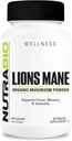 NutraBio Lions Mane Supplement Capsules- Organic Lion's Mane Mushroom Powder (500mg)- Focus, Memory, Immunity - 60 Vegetable Capsules
