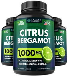 3パックシトラスベルガモットエキス1000mg、心のためのサプリメント、免疫システムサポート、および健康な老化 - 純粋な360ビーガンカプセル
