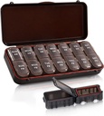 Pill Organizer 2 Times a Day, Weekly Travel Case for Vitamins, Fish Oils + 2 Detachable Cute Boxes (Brown)