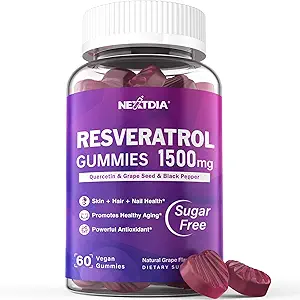 Resveratrol の補足 1500mg - Resveratrol のグミies サポート NAD+、NMN & NMNH のシナジー、ケルセチン、ブドウの種、酸化防止剤、健康な老化及び長寿、皮、頭脳のためのアサイ ベリーのエキス- 1Pcs