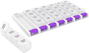 EZY DOSE週刊(7日)毎日の丸薬の箱、薬のプランナー、ビタミンのオルガナイザーの容器、日4回、小さい取り外し可能なコンパートメント、Covenientおよび使いやすい、色5月Vary、明確なふた、BPAは放します