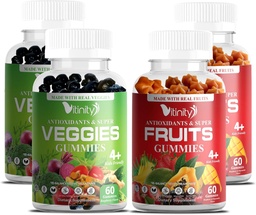 実質の果物と実質の野菜のグミで作られたVITINITY - 女性のためのスーパーフード野菜ビタミンサプリメント、男性&子供 - 毎日の健康のための果物と緑のブレンド(60日の供給)