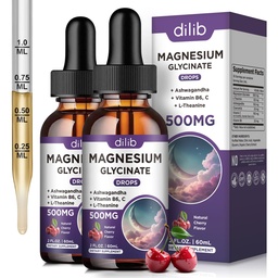 (2パック) マグネシウムのグリシナートの液体は500mg、ビタミンB6、Ashwagandha、L -テアニン、カモミール、マグネシウムのグリシナートの補足の睡眠、圧力、エネルギーのための高い吸収を低下させます-チェリーの味