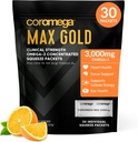 Coromega MAXの金3000mg Omega-3の魚油+ビタミンDのスクイーズのパケット、ワイルドキャッチ、魚の味-Softgels、サポート 脳及び中心の健康(30のサービング、オレンジ味)より3Xよりよい吸収