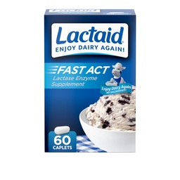 Lactaid Fast Act Lactose Intolerance Relief Caplets, Lactase Enzyme to Prevent Gas, Bloating and Diarrhea Due to Lactose Sensitivity, Single-Serve Supplements for Travel and On-The-Go, 60 Count
