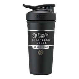 BlenderBottle Stradaのシェーカーのコップはワイヤー ウィスク、24Ounce、黒が付いているステンレス鋼の水差しを絶縁しました