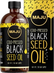 MAJUの黒い種油16oz:3X Thymoquinone、風邪押された、100%のトルコの黒のCumin NigellaのSativaの種油(有機物より斜め)、非GMOの100%の液体の純粋なBlackseedのガラス ビン