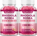 2 パック砂糖フリー ロゼア ・ ロゼア ・ グミー 適応性 Rhodiola rosea サプリメント & 性能のためのコルチゾール ブロッカー, スタミナ, 気分 & 動機付け - GMO なし, 120 ビーガン咀嚼