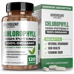 ベネボレントクロロフィルカプセル350mg - 100%ナチュラル+超クロロフィル20xエネルギーブースト、免疫サポート、内部消臭剤、皮膚健康、非GMO、120カプセルのための効力集中