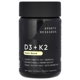 K2のSoftgelsのスポーツの研究のビタミンD3 - 植物はK2を基づかせていました & ココナッツMCTオイルとビーガンD3 5000iu - ビーガン認定, 大豆&グルテンフリー - 120カウント